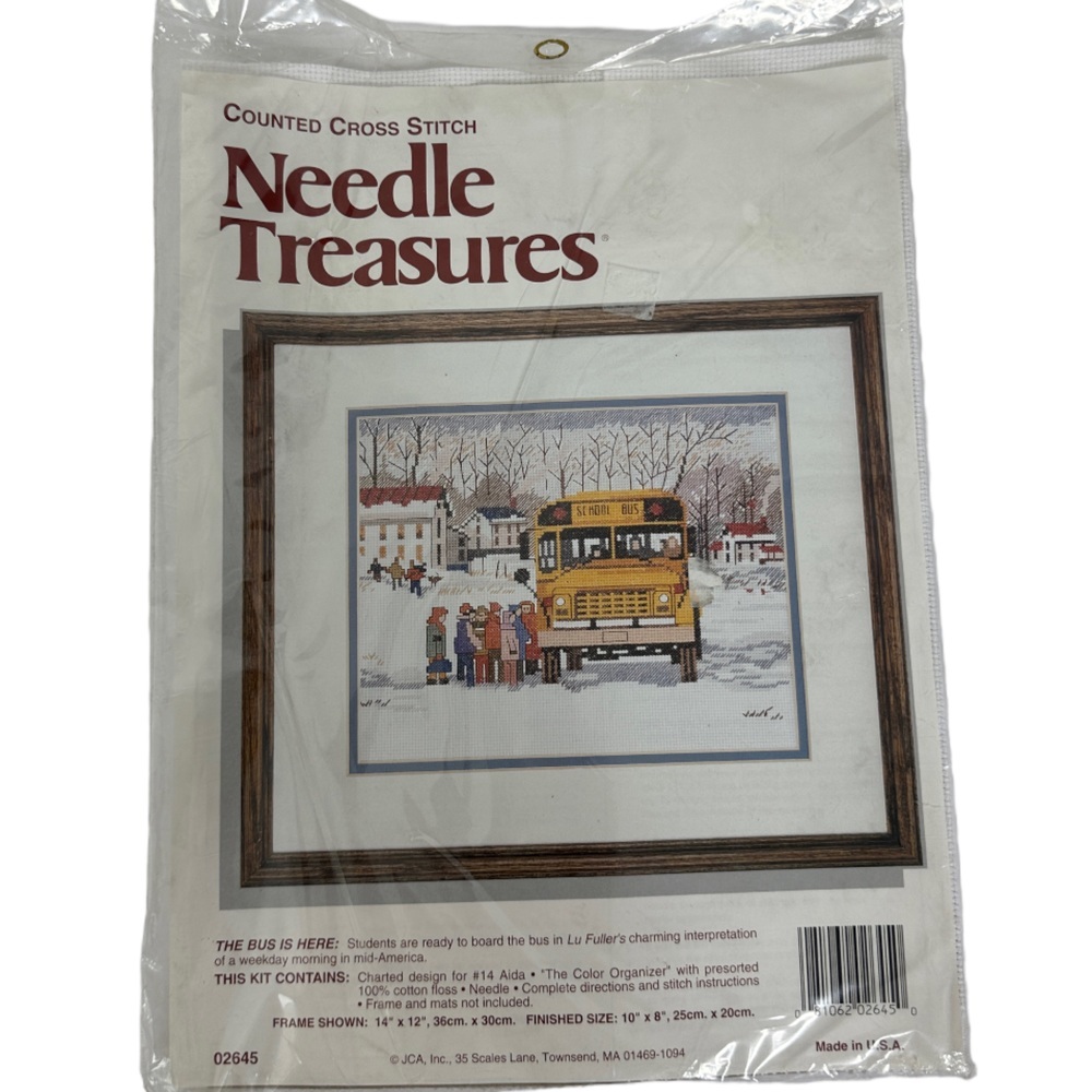 NWT Vintage Needle Treasures School Bus Counted Cross Stitch Lu Fuller 02645 New